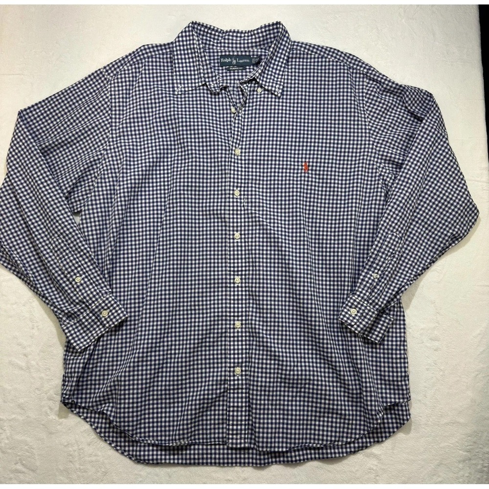 Ralph Lauren Shirt Mens Big 2X Blue Check Classic Fit‎ Long Sleeve Button Down